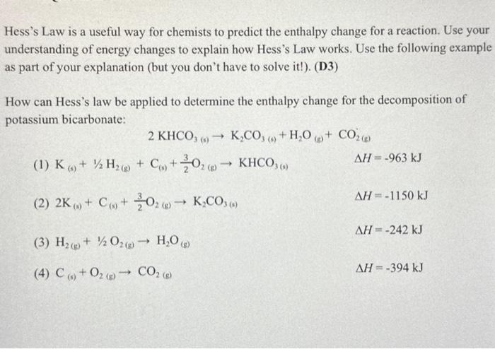 Solved Hess's Law is a useful way for chemists to predict | Chegg.com