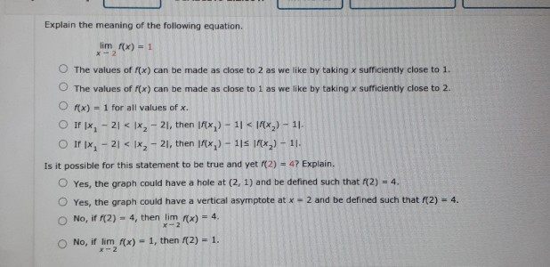 Explain The Meaning Of The Following Equation Lim Chegg Com