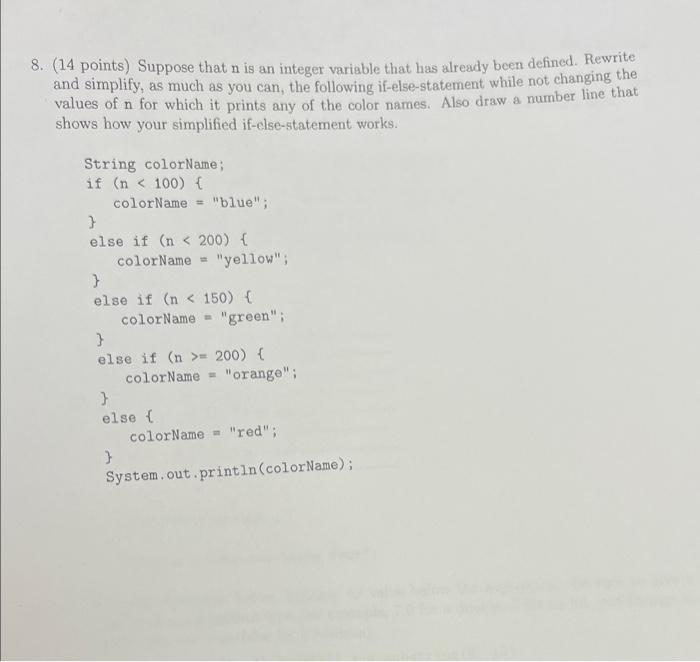 Solved (14 points) Suppose that n is an integer variable | Chegg.com