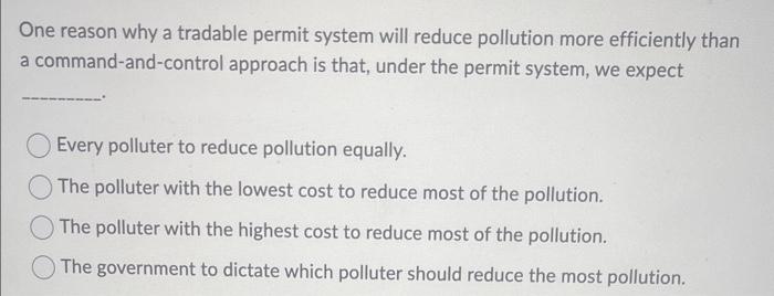 Solved One reason why a tradable permit system will reduce | Chegg.com