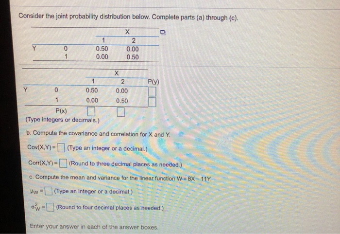 Solved Consider the joint probability distribution below. | Chegg.com