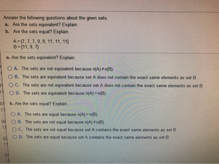 Solved Answer The Following Questions About The Given Sets. | Chegg.com