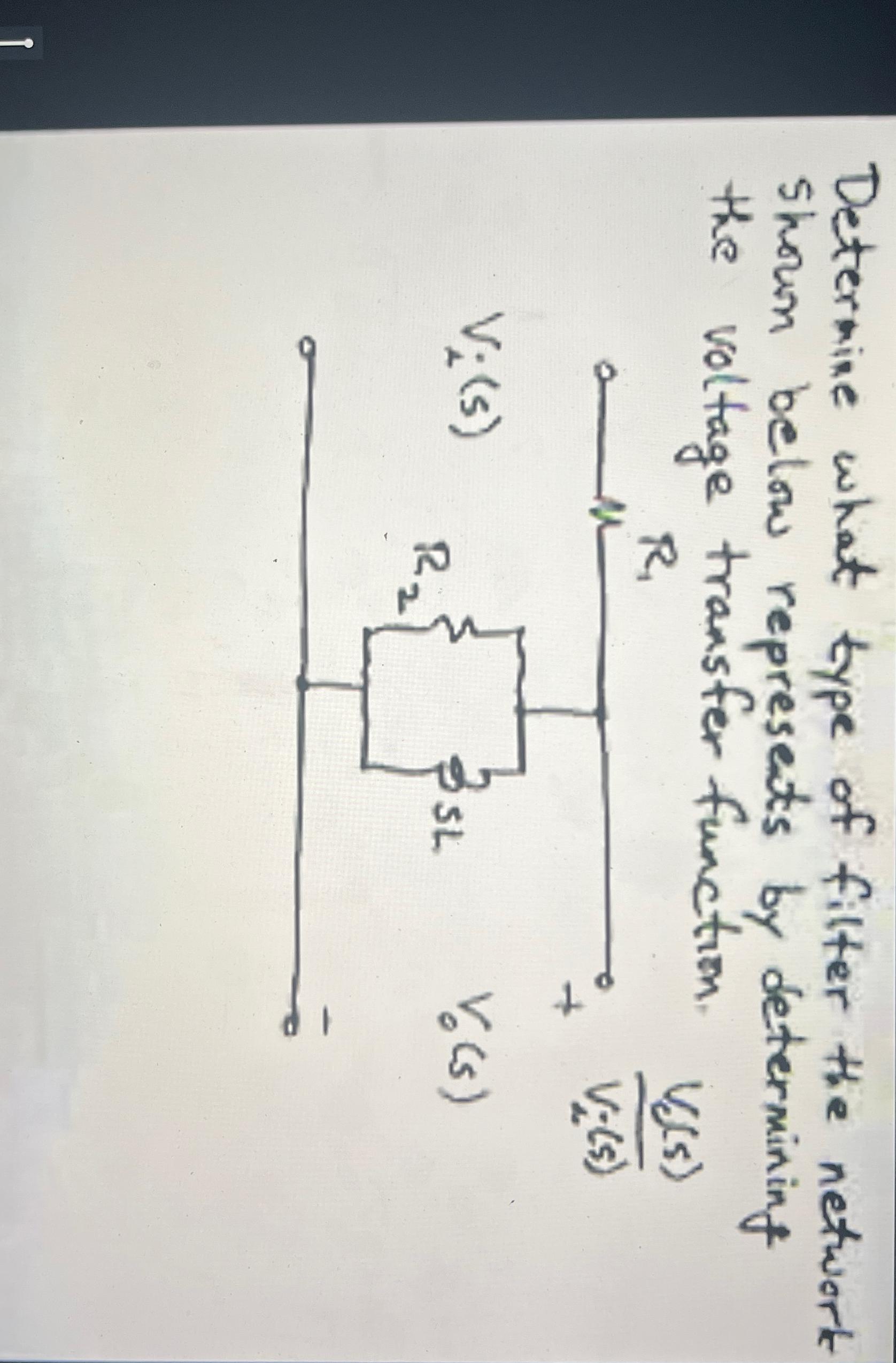 Solved Determise What Type Of Filter The Network Shown Below | Chegg.com