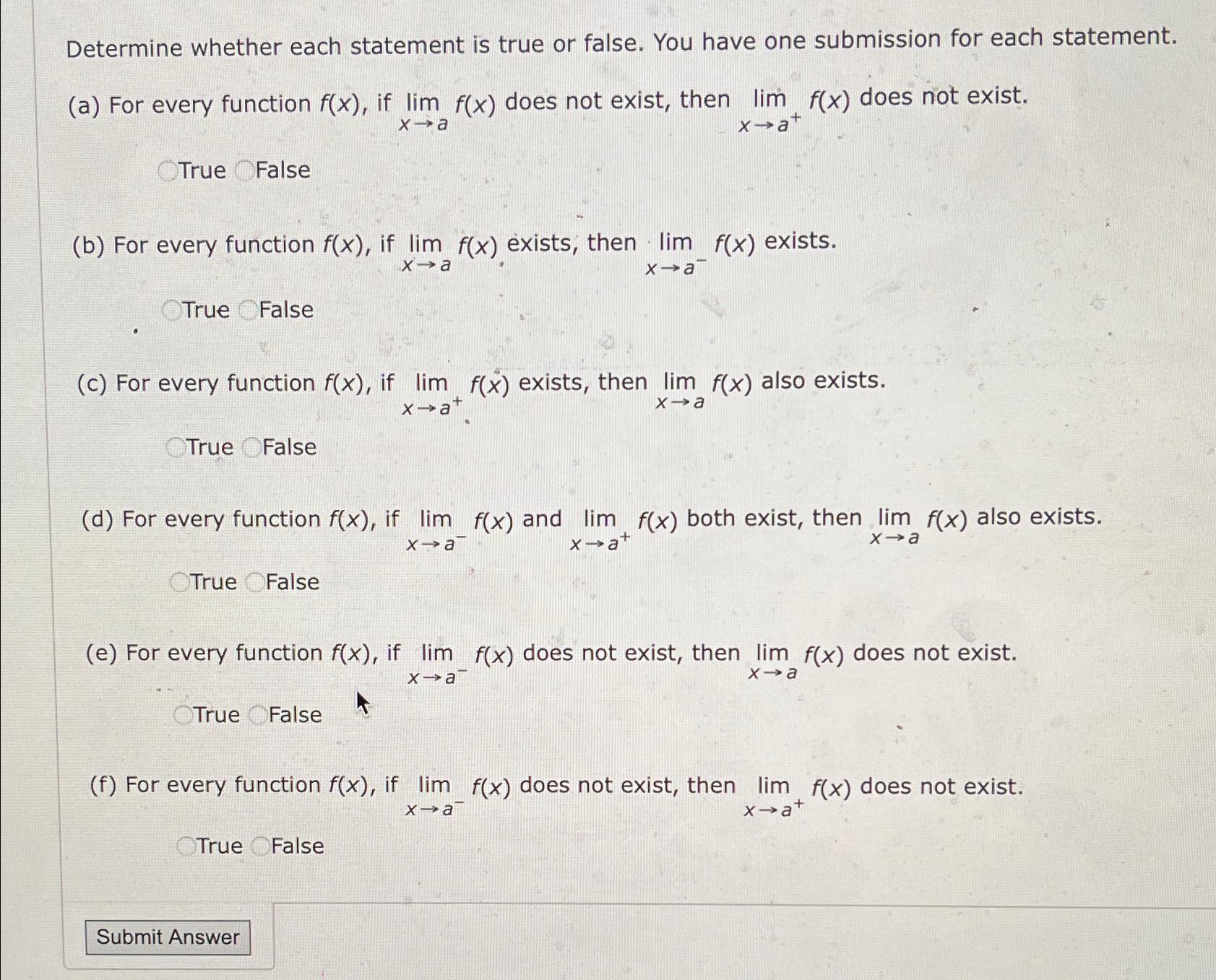 Solved Determine whether each statement is true or false. | Chegg.com