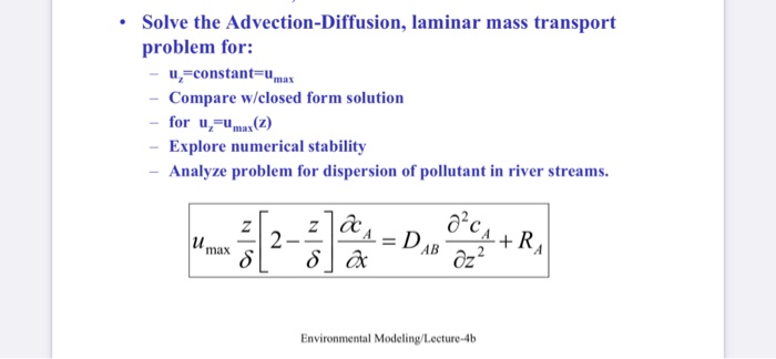 Save the Advection Diffusion, laminar mass | Chegg.com