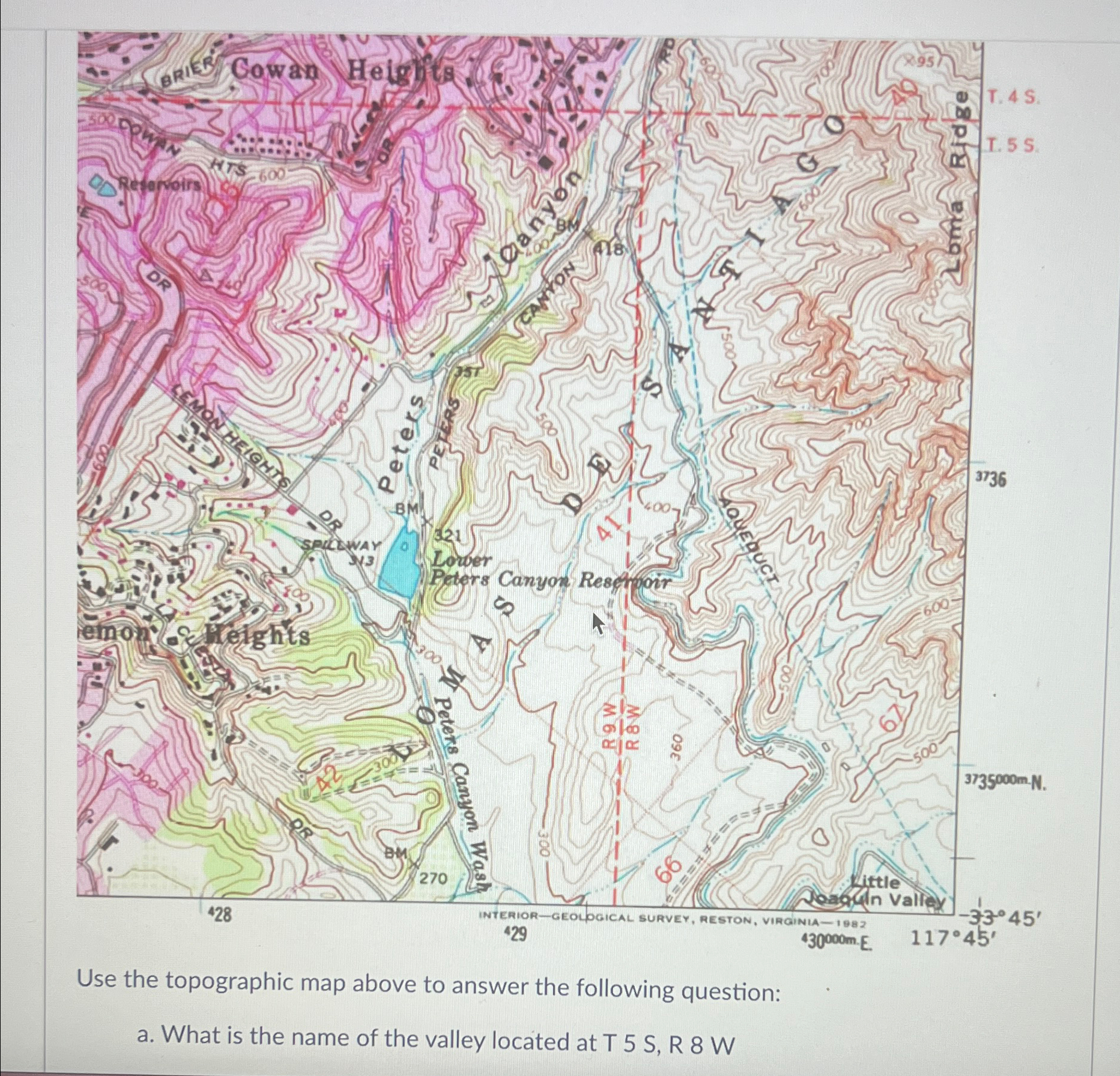 Use the topographic map above to answer the following | Chegg.com