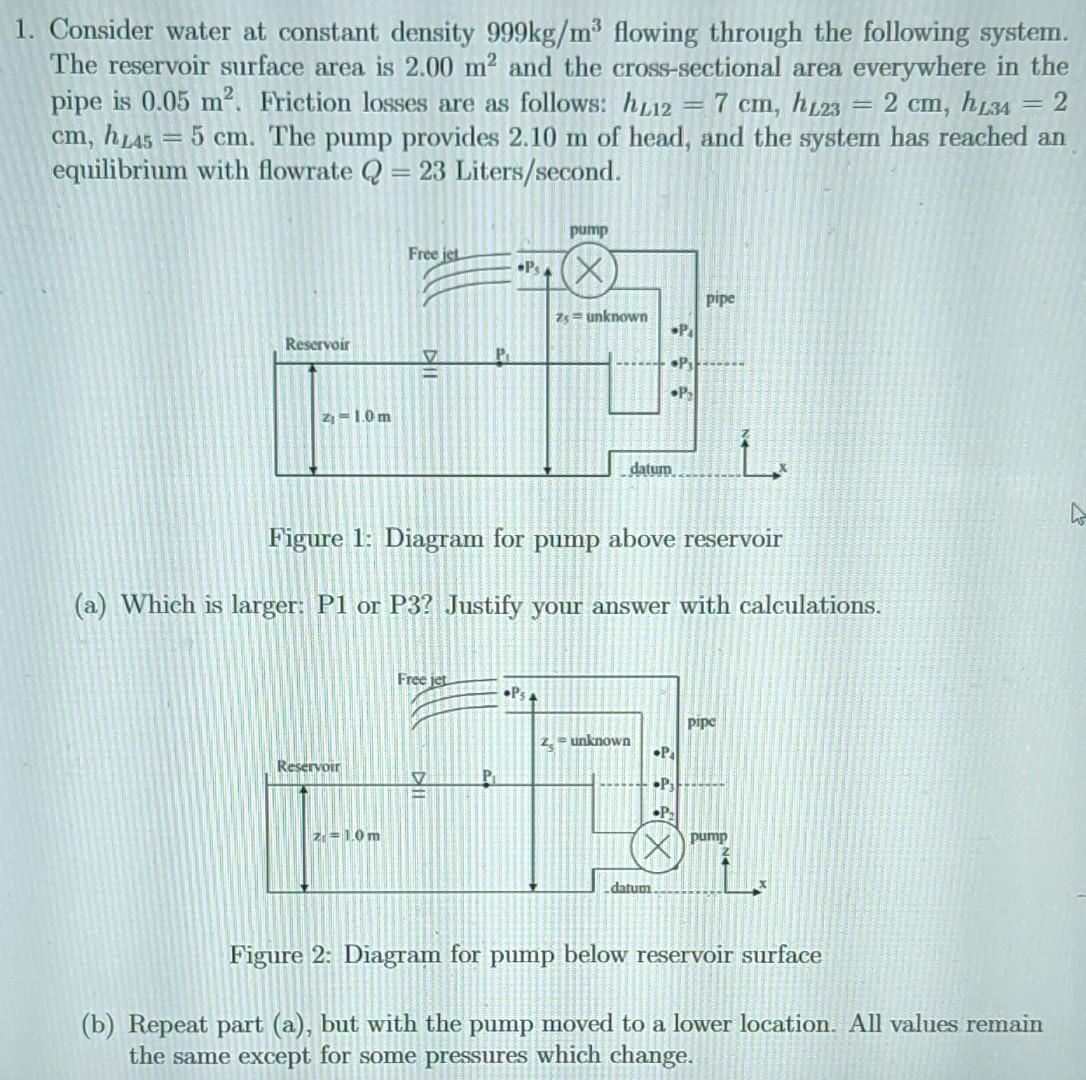 [Solved]: 1. Consider water at constant density 999kg/m