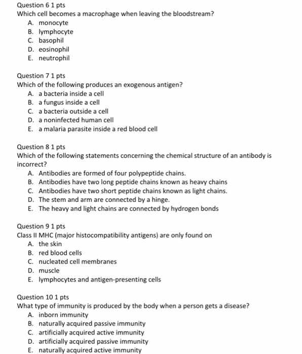 Solved Question 1 1 pts Which of the following cells | Chegg.com