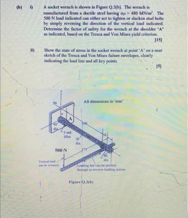 Solved (b) i) A socket wrench is shown in Figure Q.3(b). The | Chegg.com