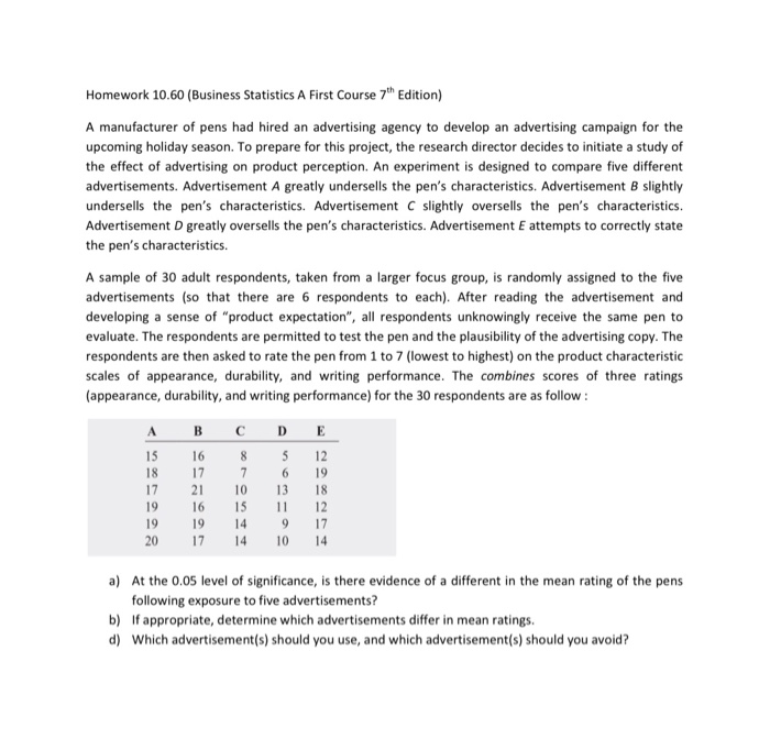 Business Homework Example Statistics Solved Homework 10.60 (Business Statistics A First Course | Chegg.com