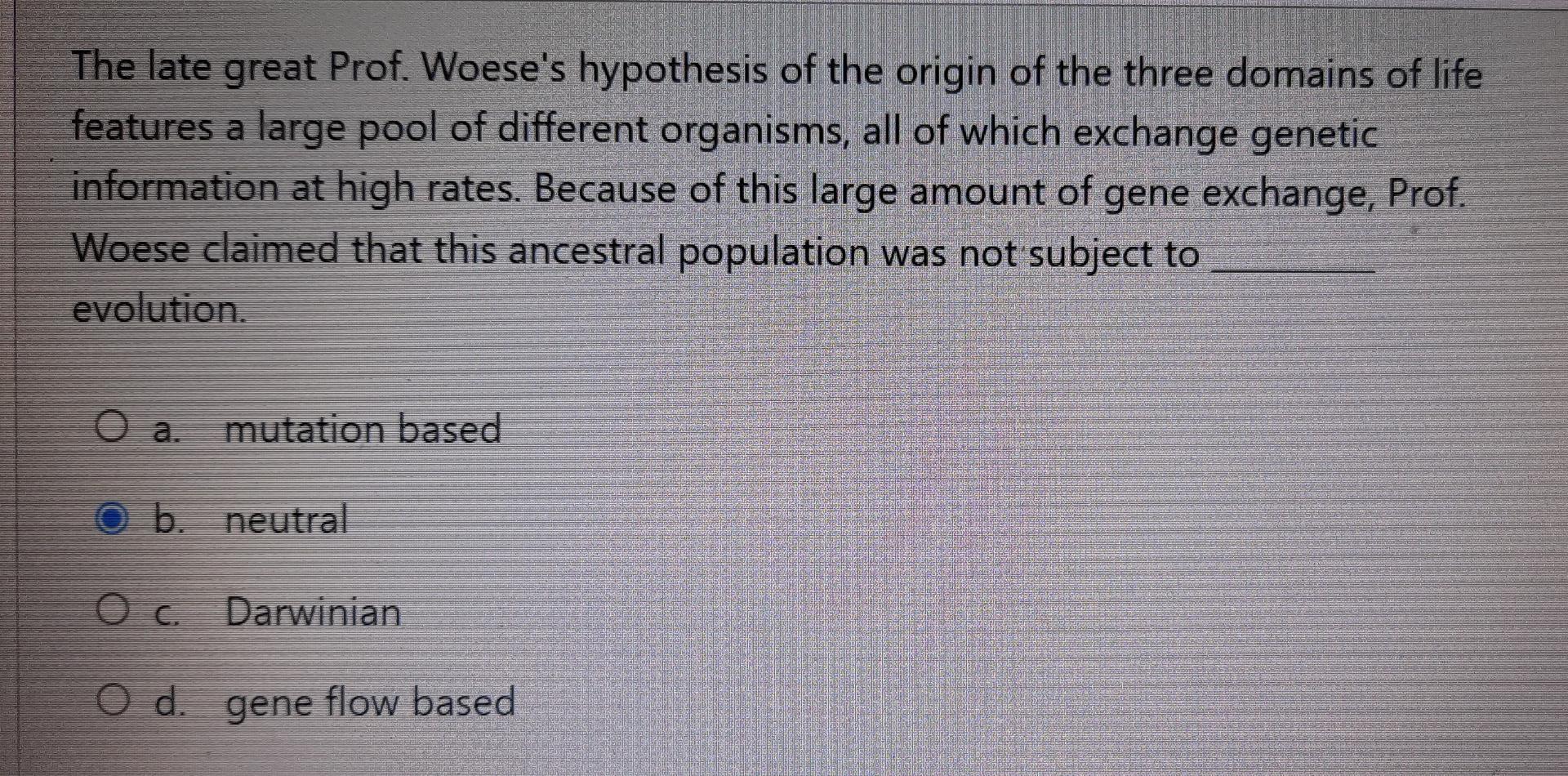 Solved The Late Great Prof. Woese's Hypothesis Of The Origin | Chegg.com