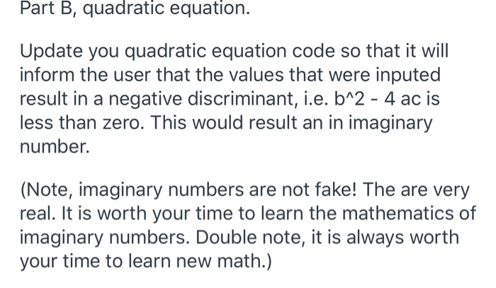 Solved Part B, quadratic equation. Update you quadratic | Chegg.com