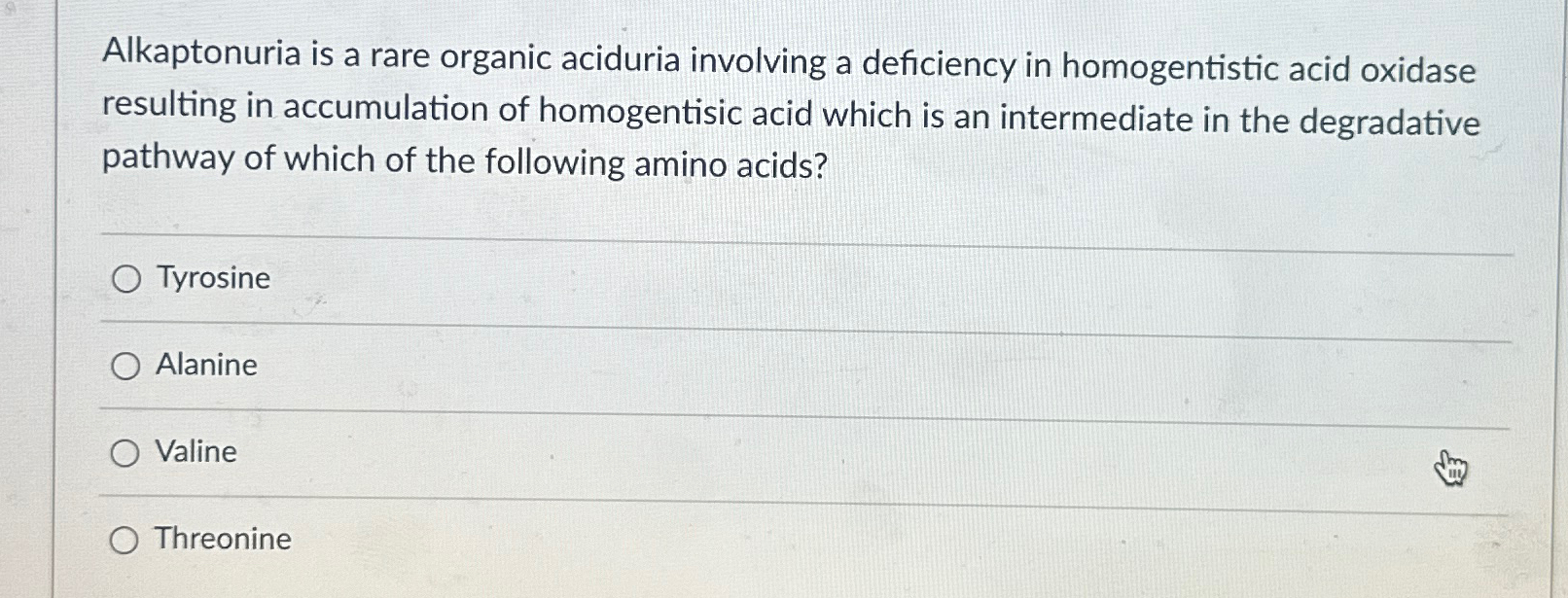 Solved Alkaptonuria is a rare organic aciduria involving a | Chegg.com