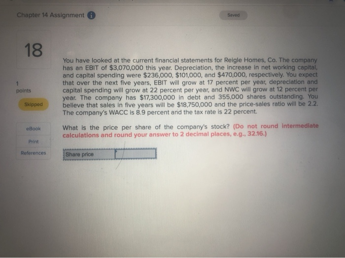 Solved Chapter 14 Assignment Saved 18 You have looked at the | Chegg.com