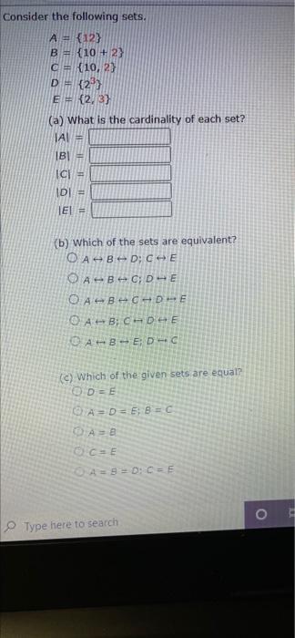 Solved Consider The Following Sets. A {12} B = {10 + 2} C = | Chegg.com