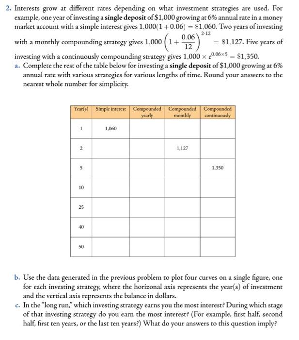 Solved 2. Interests grow at different rates depending on | Chegg.com
