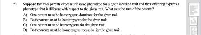 Solved 5) Suppose That Two Parents Express The Same | Chegg.com