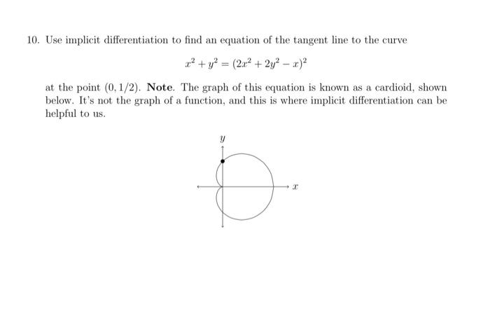 Solved 0. Use implicit differentiation to find an equation | Chegg.com