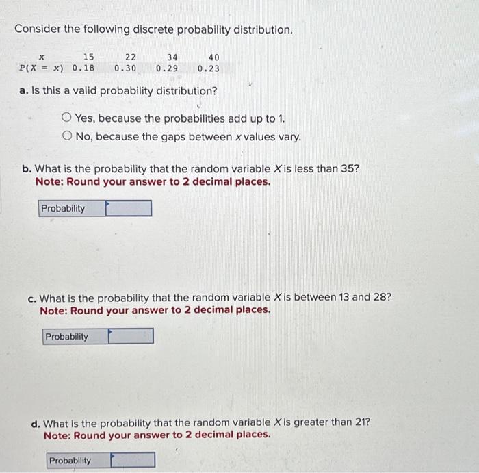 Solved Consider The Following Discrete Probability | Chegg.com