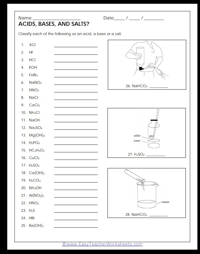 Name Date ACIDS, BASES, AND SALTS? Classify each of | Chegg.com