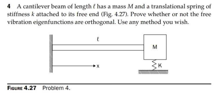 Solved 4 A cantilever beam of length l has a mass M and a | Chegg.com