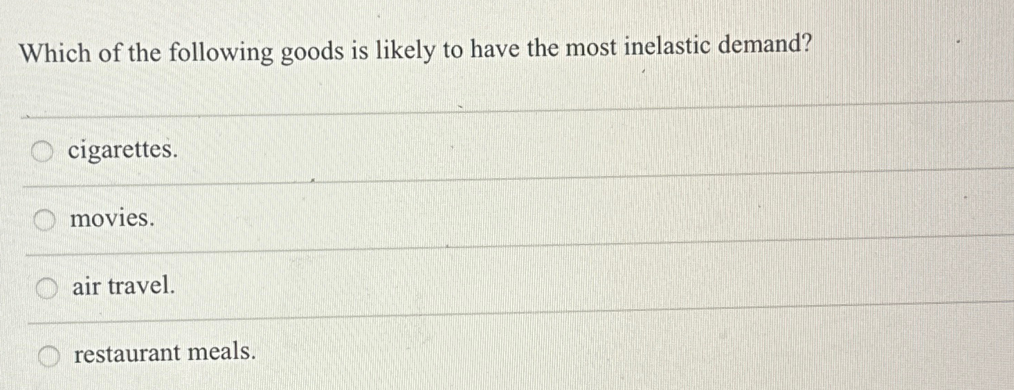 Solved Which of the following goods is likely to have the | Chegg.com