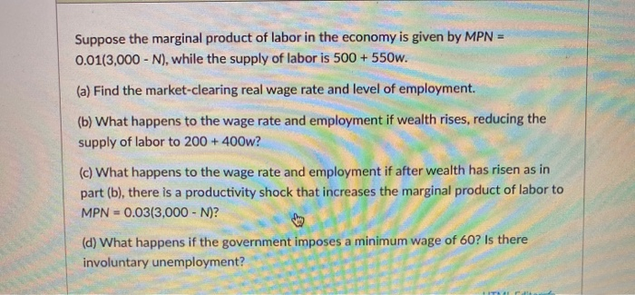 Solved Suppose the marginal product of labor in the economy | Chegg.com
