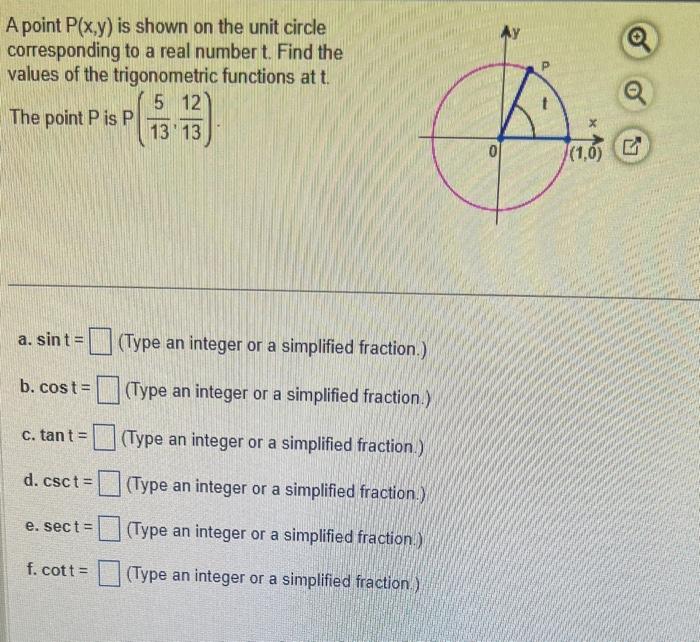 Solved A point P(x,y) is shown on the unit circle | Chegg.com