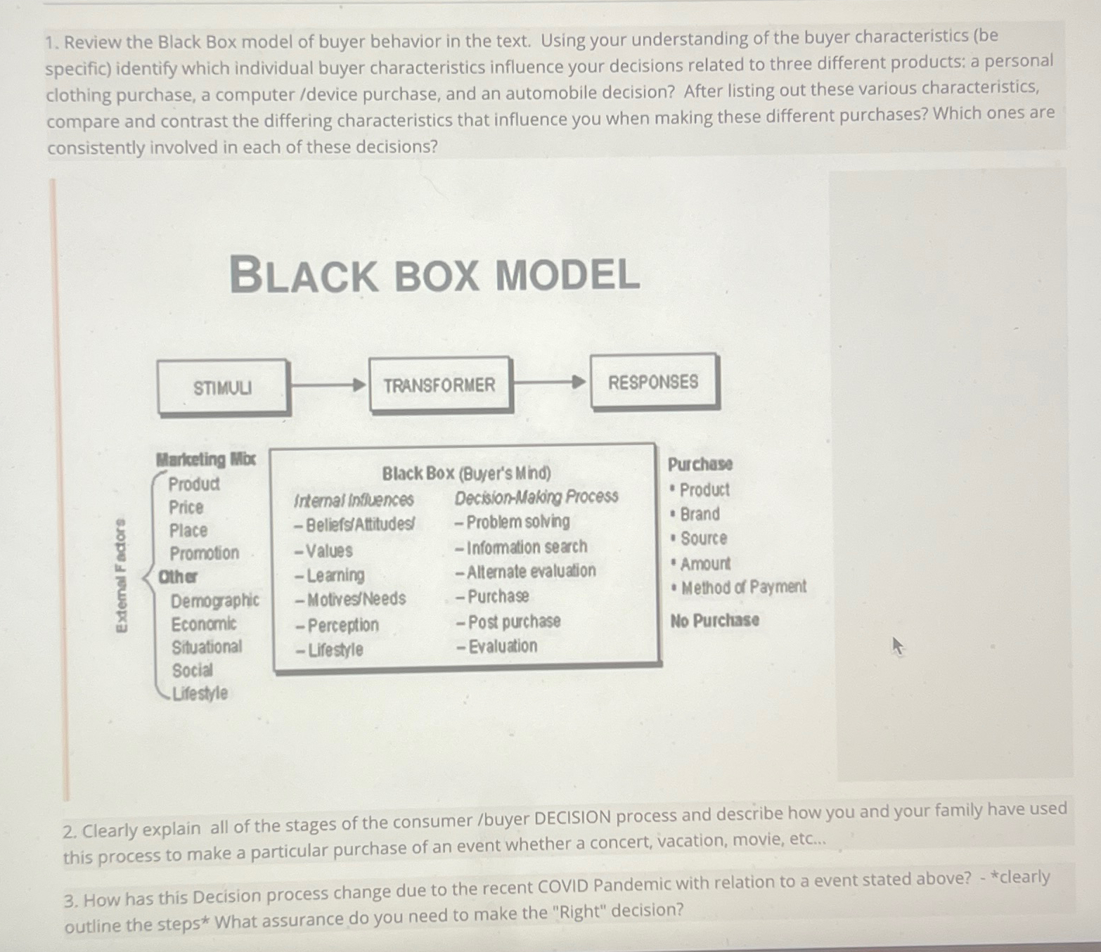 Solved Review the Black Box model of buyer behavior in the | Chegg.com