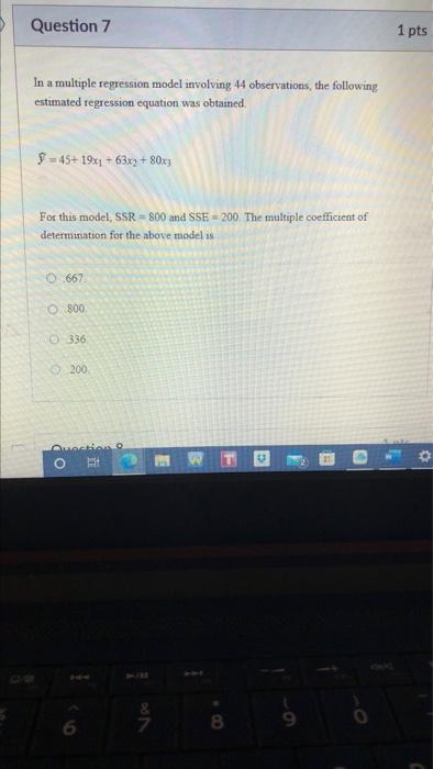 Solved Question 7 1 Pts In A Multiple Regression Model | Chegg.com