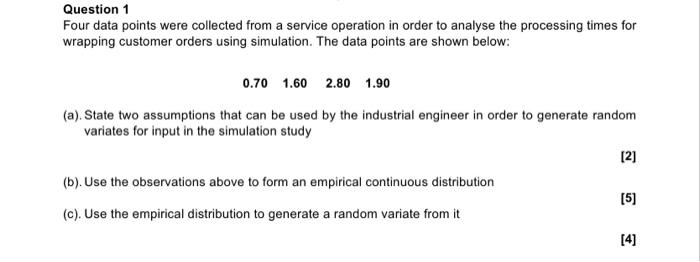 Solved Question 1 Four data points were collected from a | Chegg.com