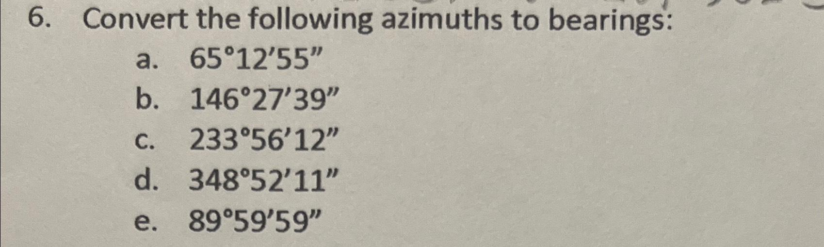 Solved Convert the following azimuths to | Chegg.com