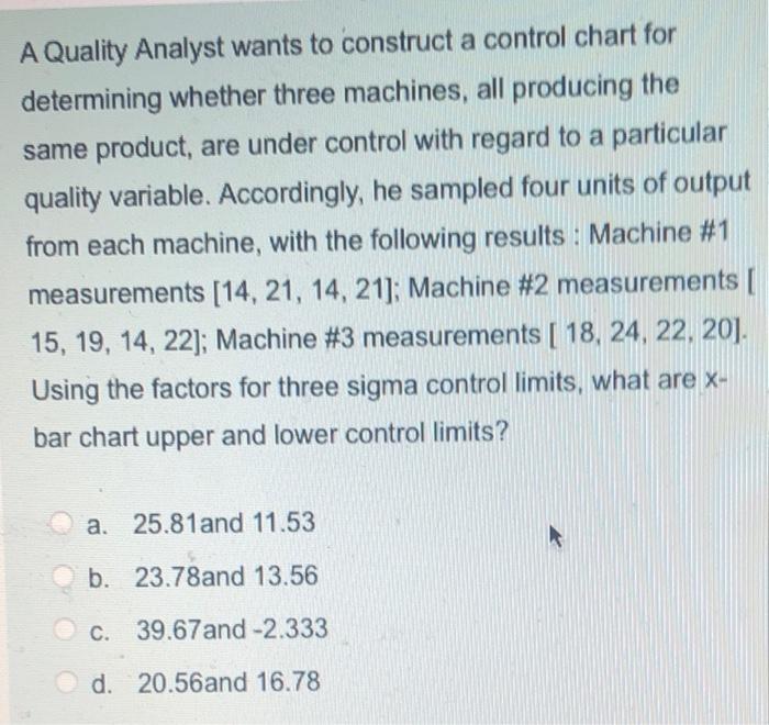Solved A Quality Analyst wants to construct a control chart | Chegg.com