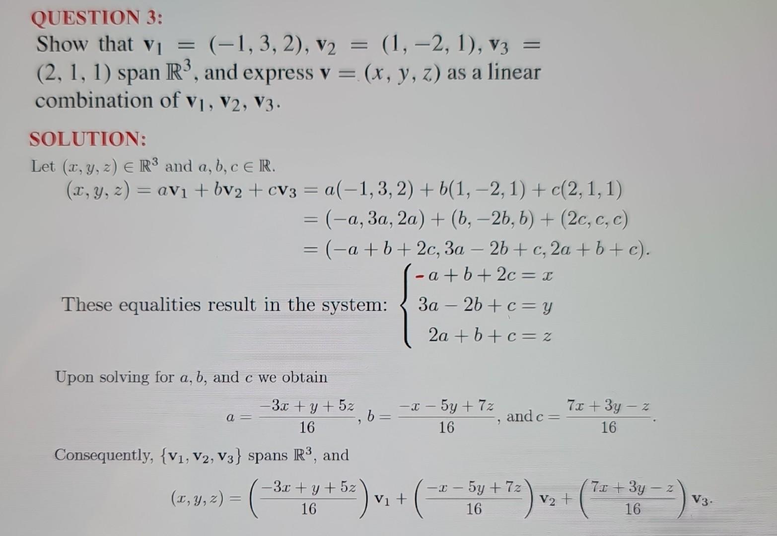 Solved Show That V1=(−1,3,2),v2=(1,−2,1),v3= (2,1,1) Span | Chegg.com