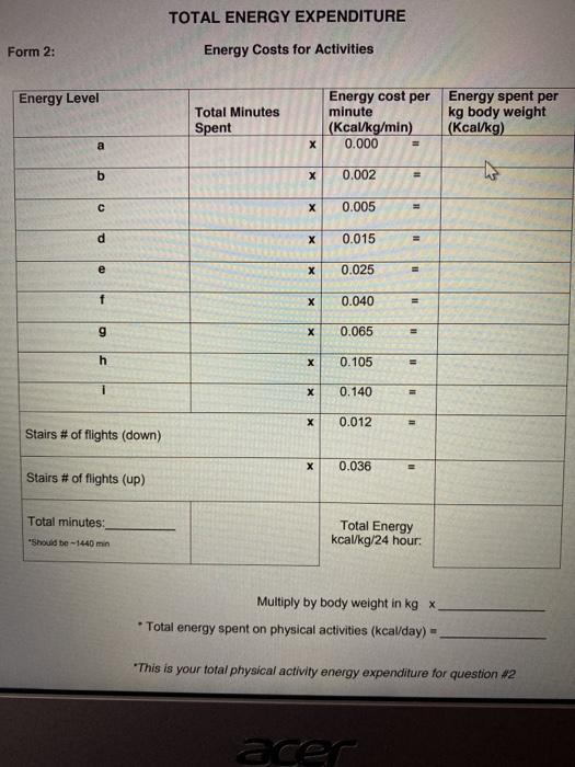 Solved Calculation of Physical Activity Energy Expenditure | Chegg.com
