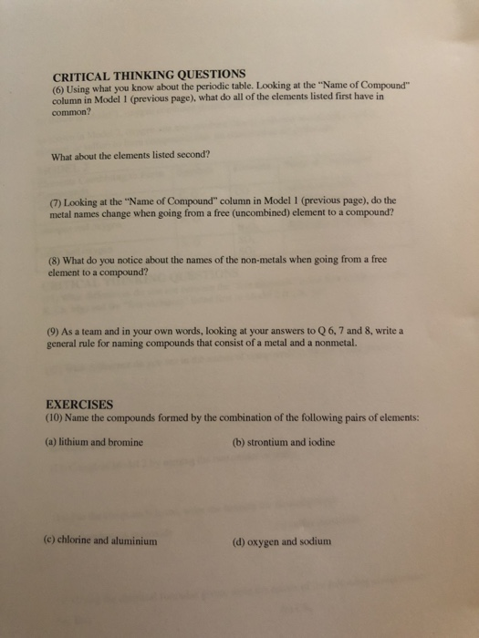 Solved: ACTIVITY 1-1: Elements, Compounds And Mixtures Nam... | Chegg.com