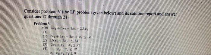 Solved Consider problem V (the LP problem given below) and | Chegg.com