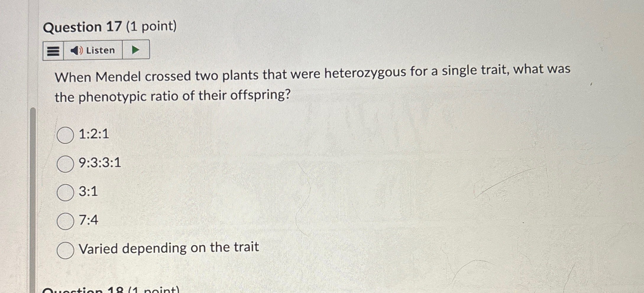Solved Question 17 (1 ﻿point)ListenWhen Mendel crossed two | Chegg.com