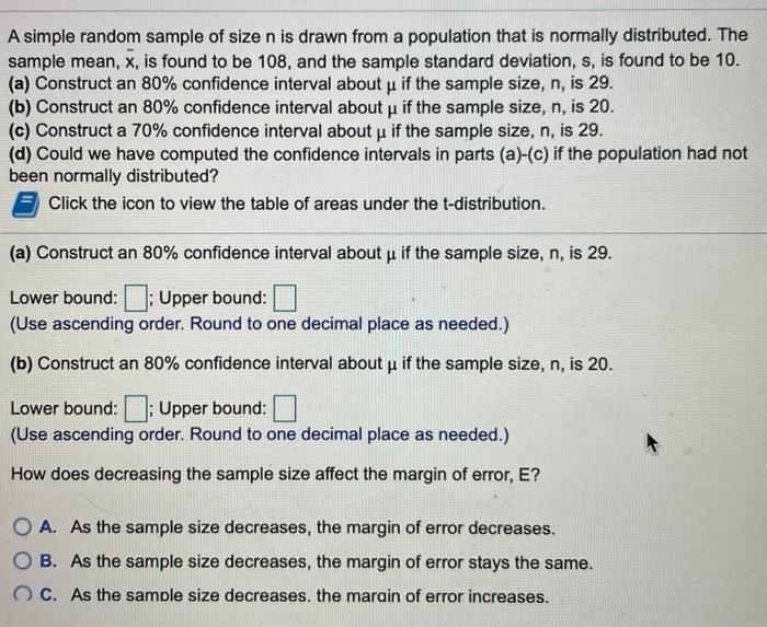 Solved A simple random sample of size n is drawn from a | Chegg.com