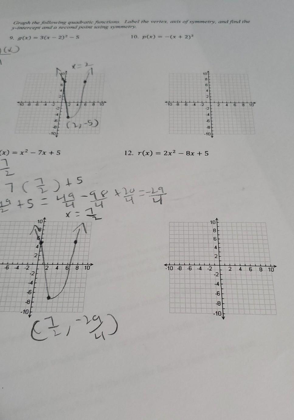 Solved Graph the following qudratic functions. Label the | Chegg.com