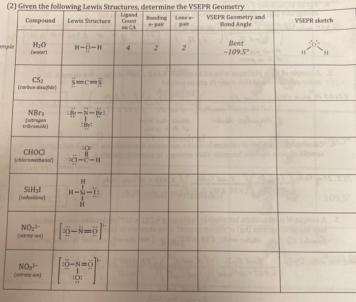 Solved (2) Given the following Lewis Structures, determine | Chegg.com