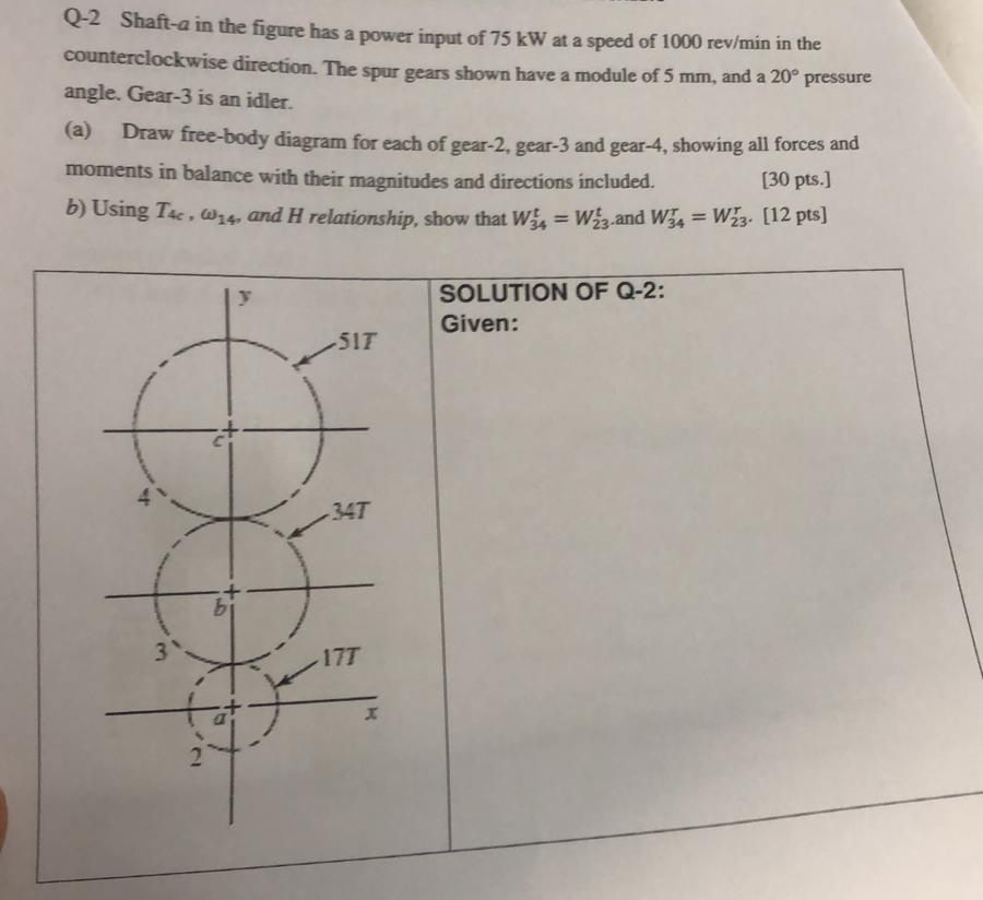 Solved Q-2 ﻿Shaft-a in the figure has a power input of 75kW | Chegg.com