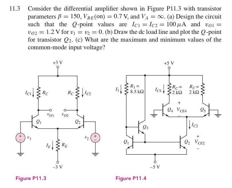 Solved 11.3 ﻿Consider the differential amplifier shown in | Chegg.com