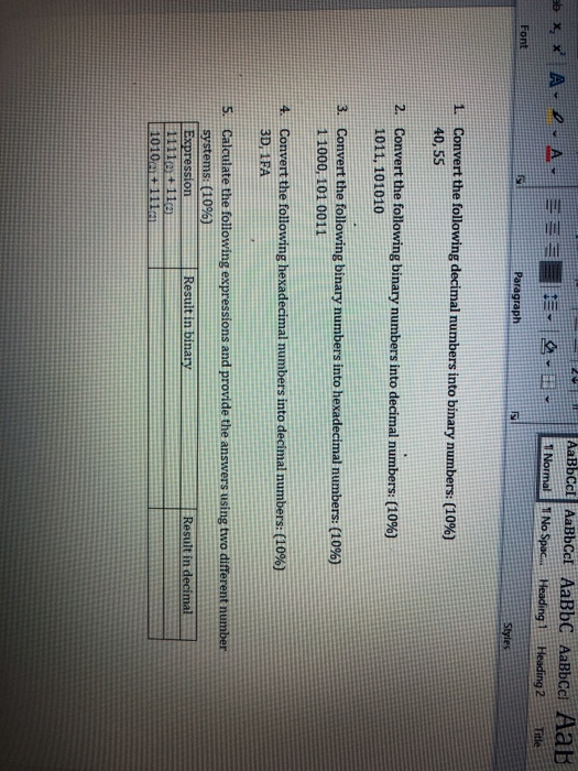 ab X, * ADA AaBbcci AaBbcc AaBBC AaBbcc Aabi 1 Normal 1 No Spac. Heading 1 Heading Title Font Paragraph Styles Convert the fo