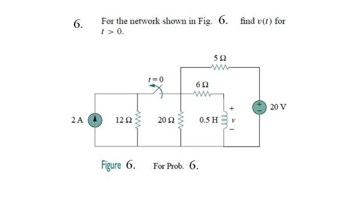 Solved For the network shown in Fig. 6. find v(t) for t>0. | Chegg.com