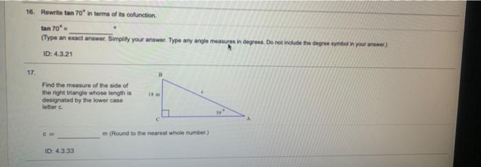 Solved 16. Rewrite tan 70 in terms of its cofunction. tan 70 | Chegg.com