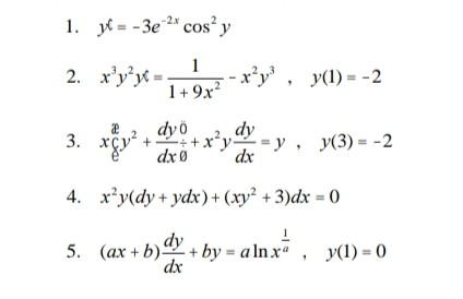 Solved 1. y=-3e2* cos² y 2. x³y²y= 1 1+9x² dyo x² + xy² +++ | Chegg.com