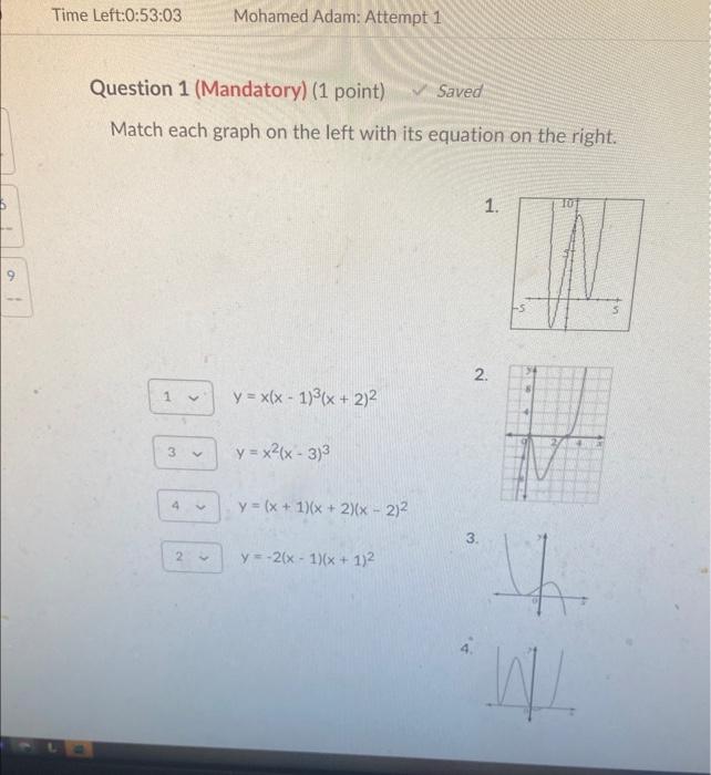 Solved Match each graph on the left with its equation on the | Chegg.com