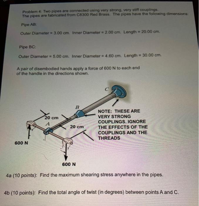 Solved Problem 4: Two pipes are connected using very strong, | Chegg.com