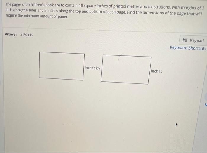 Solved The pages of a children's book are to contain 48 | Chegg.com